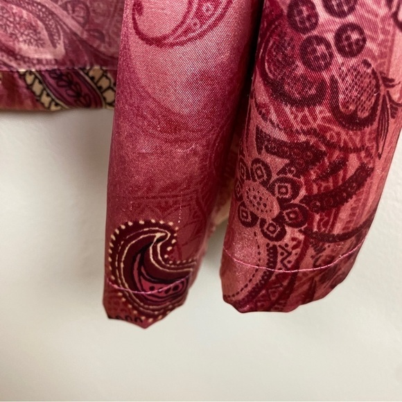 Delicates Casual Paisley Long Sleeve Open Front Tie Waist Kimono Robe Small Pink - Picture 9 of 10